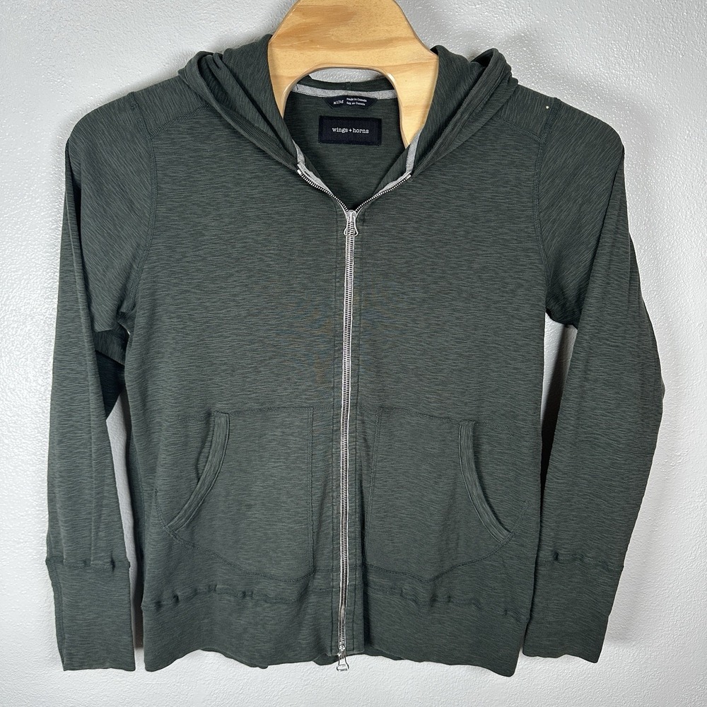 Wings + Horns Hoodie Mens Size XL Gray Full Zip Sweatshirt Jacket Made In Canada